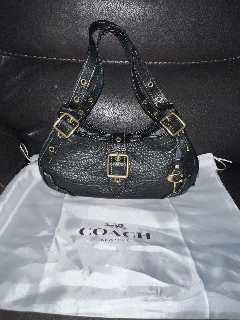 Coach Black Pebbled Leather Shoulder Bag with Gold Hardware